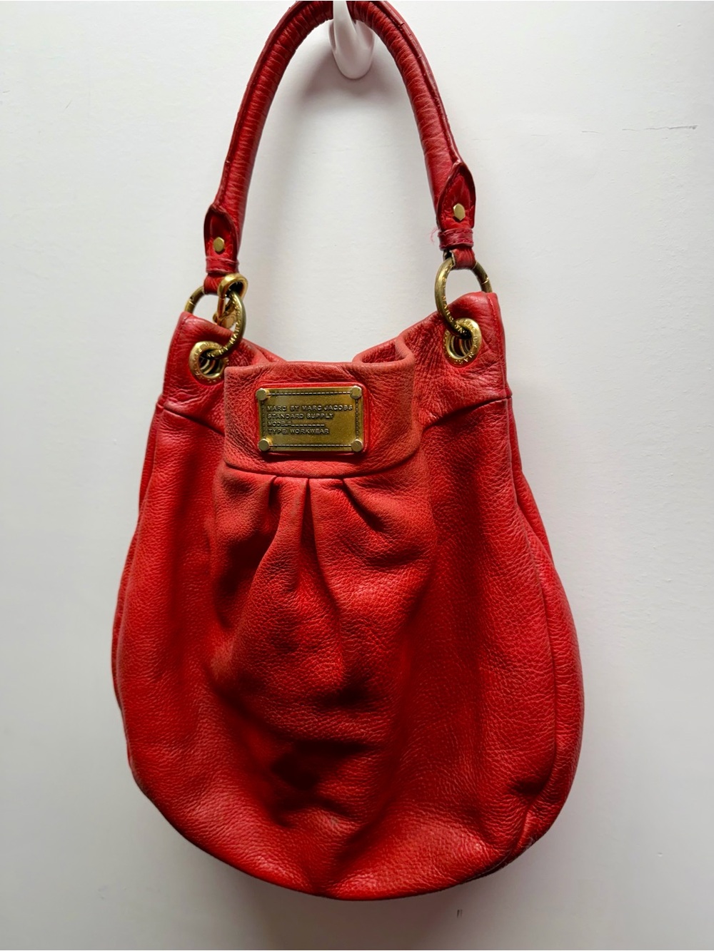 Vintage Marc Jacobs Red Leather Hobo with Gold Plaque